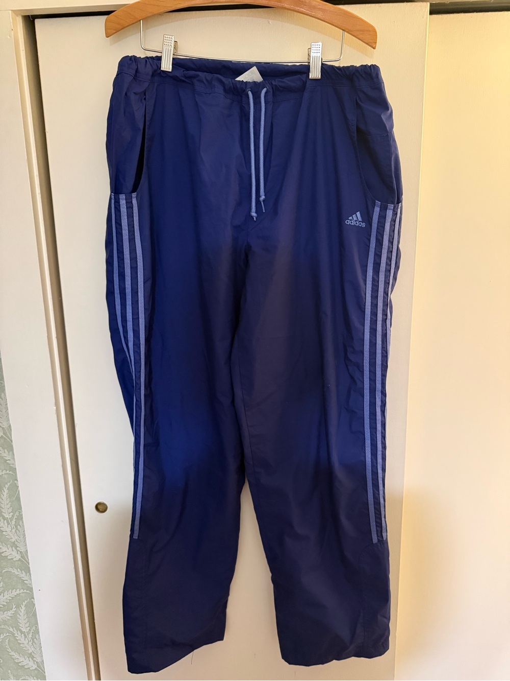 adidas Men's Dark Blue Track Pants with Light Blue Stripes